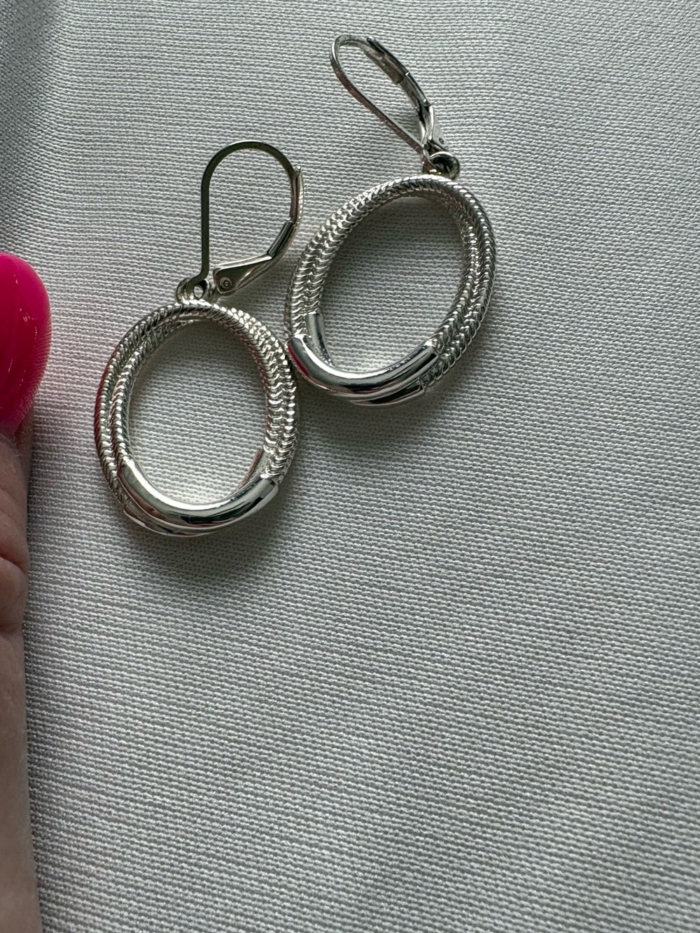 Textured Silver Oval Drop Earrings for Women - Classic Everyday Style